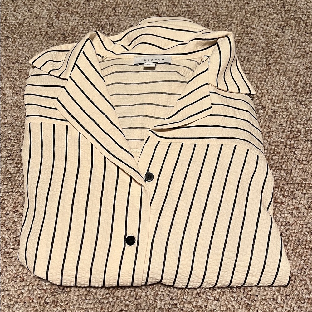 NWOT Topshop Cream and Black Striped Casual Shirt